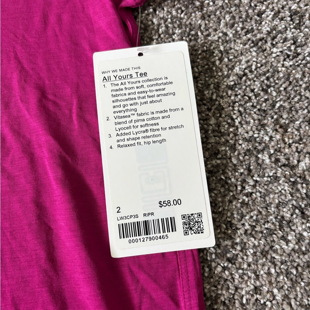 Lululemon All Yours Cotton T-Shirt Color Ripened Raspberry Size 2 - Picture 5 of 5